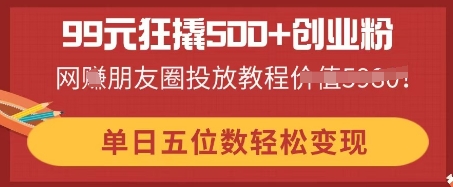99元狂撬500+创业粉,单日五位数轻松变现,网创朋友圈投放教程-蓝天网创