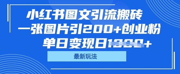 小红书图文引流搬砖，一张图片引200+创业粉，单日变现日数张-蓝天网创