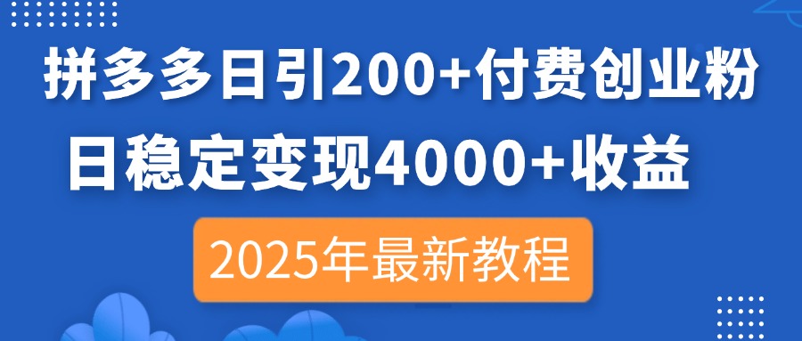 (14217期)拼多多日引200+付费创业粉,日稳定变现4000+收益,2025年最新教程-蓝天网创