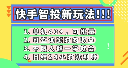 快手智投新玩法,单机日入40+,可批量,可查询实时收益,零门槛【揭秘】-蓝天网创