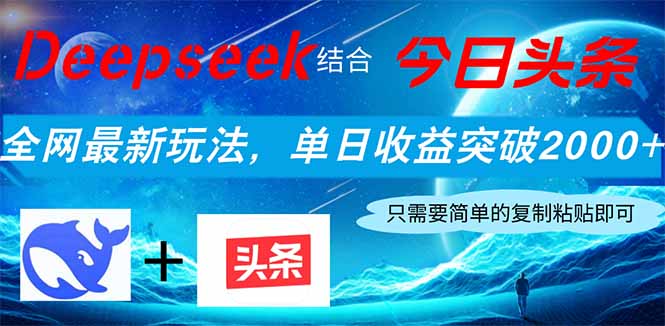 (14262期)Deepseek结合今日头条,全网最新玩法,单日收益突破2000+,小白轻松上手-蓝天网创
