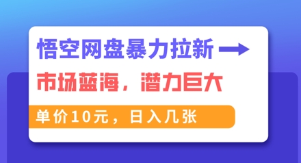 悟空网盘暴力拉新：一单10元，市场空白，日入几张-蓝天网创
