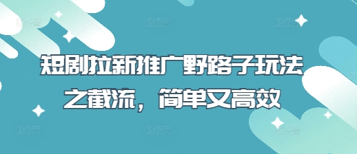 短剧拉新推广野路子玩法之截流，简单又高效-蓝天网创