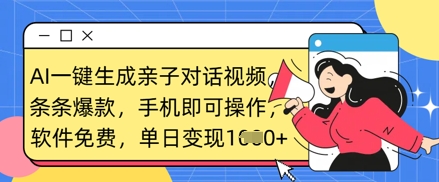 AI一键生成亲子对话视频，条条爆款，一部手机即可操作，单日变现数张-蓝天网创